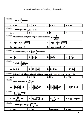 Toán học khối 12 - Chuyên đề Nguyên hàm, tích phân
